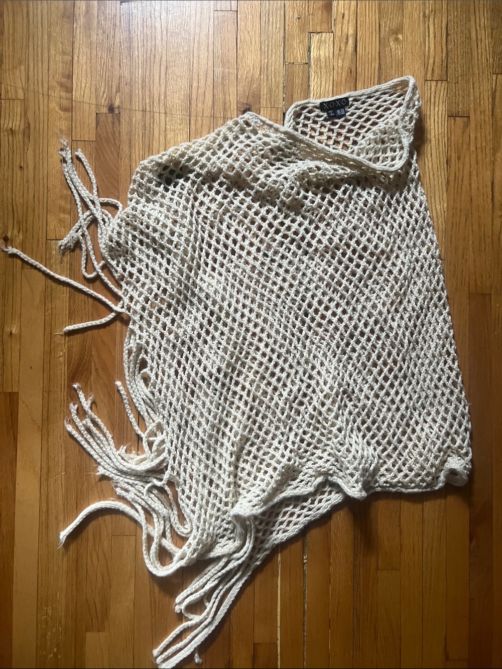 XOXO Cream Open-Weave Fringe Wrap